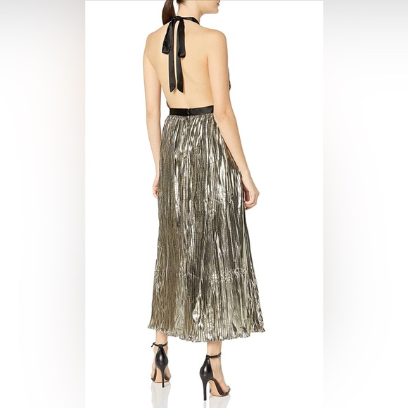 NWT A B S by ALLEN SCHWARTZ Pleated Lame Halter Neck Fown with exposed back - Picture 2 of 2